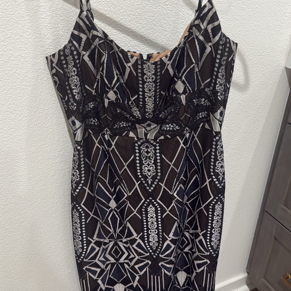 BCBGMaxAzria Black and White Geometric Mini Dress